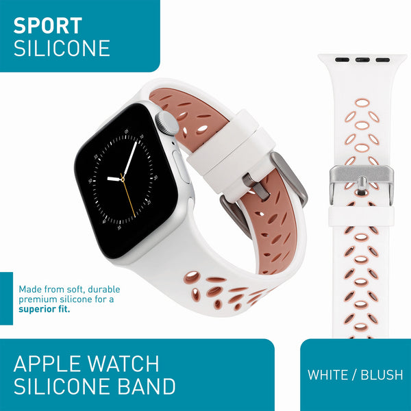 WITHit Designer Bands for 38/40/41mm Apple Watch - 2 Pack in Bronze Leather & Silicone Sport White/Pink
