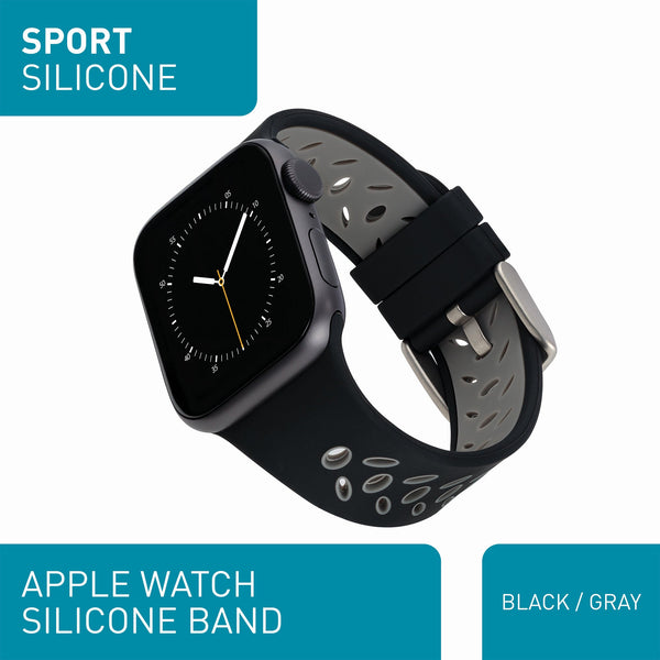 WITHit Designer Bands for 42/44/45mm Apple Watch - 2 Pack in Black/Gray Sport Silicone & Blue Woven Silicone