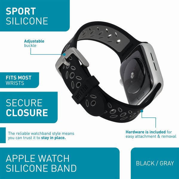WITHit Designer Bands for 42/44/45mm Apple Watch - 2 Pack in Black/Gray Sport Silicone & Blue Woven Silicone