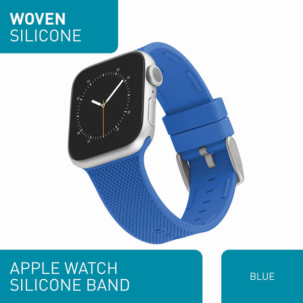 WITHit Designer Bands for 42/44/45mm Apple Watch - 2 Pack in Black/Gray Sport Silicone & Blue Woven Silicone