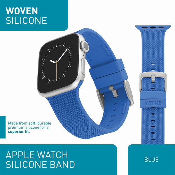 WITHit Designer Bands for 42/44/45mm Apple Watch - 2 Pack in Black/Gray Sport Silicone & Blue Woven Silicone
