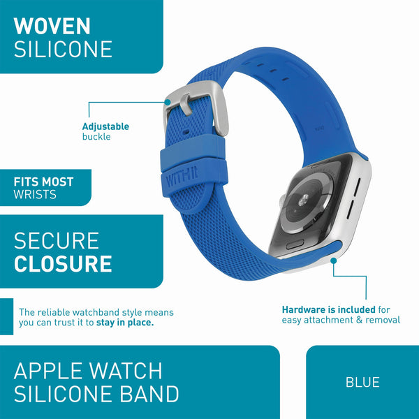 WITHit Designer Bands for 42/44/45mm Apple Watch - 2 Pack in Black/Gray Sport Silicone & Blue Woven Silicone