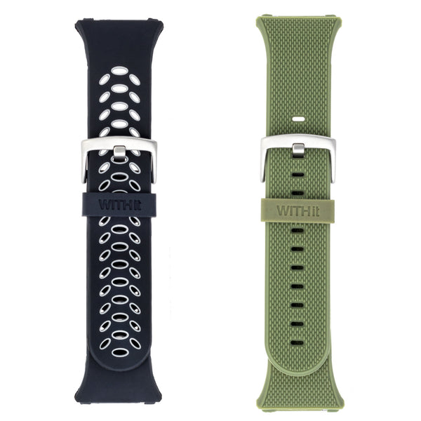 Silicone FitBit Ionic Band, 2-Pack in Black/Grey, Olive Woven