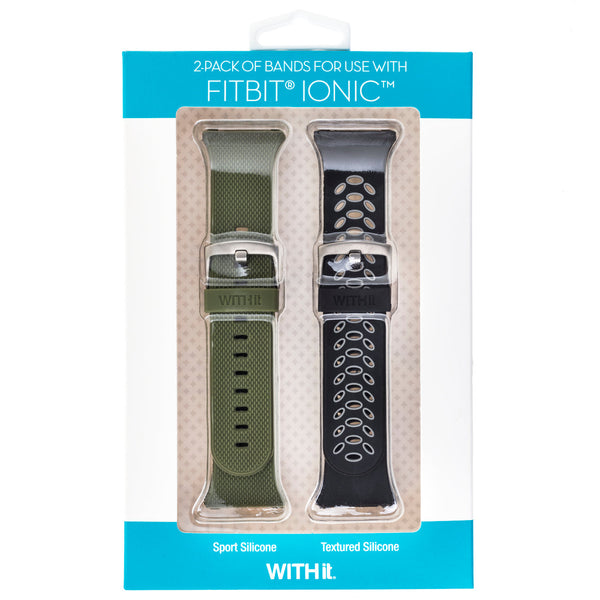 Silicone FitBit Ionic Band, 2-Pack in Black/Grey, Olive Woven